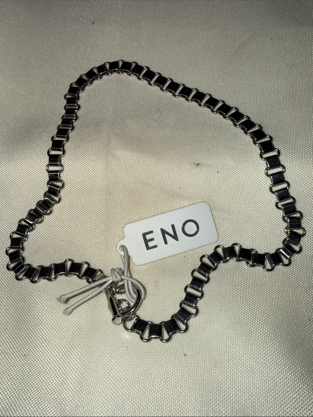 ENO Silver-Tone Geometric Link Necklace Toggle Clasp – NS01234 18”